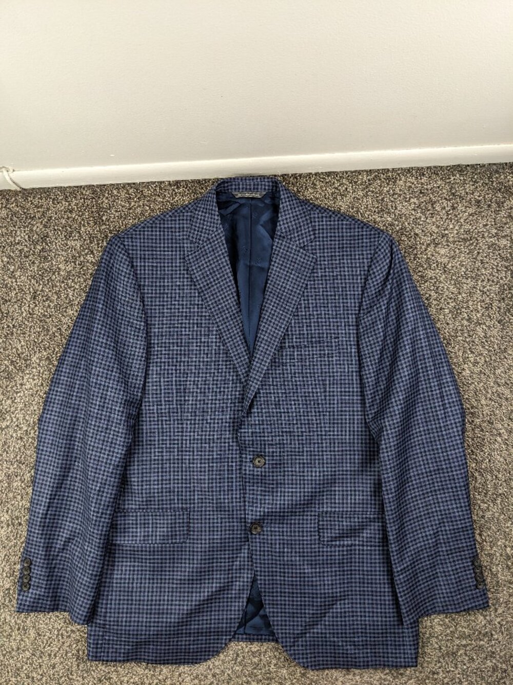 David Donahue Sport Coat Wool Gingham Checked Blue 42R